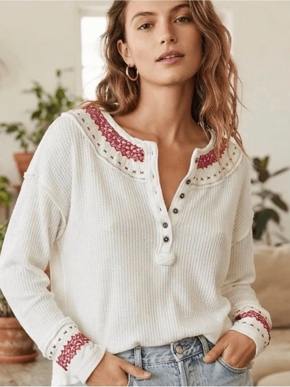 Free People We The Free Holly Henley Tunic Thermal Top Size Small